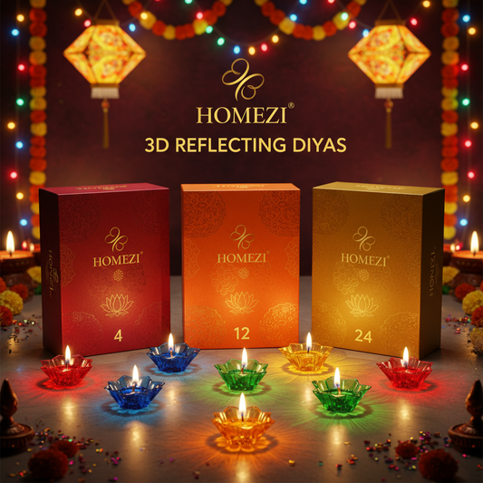 3D Reusable Reflective Shadow Colourful Diya (Pack of 4/12/24)